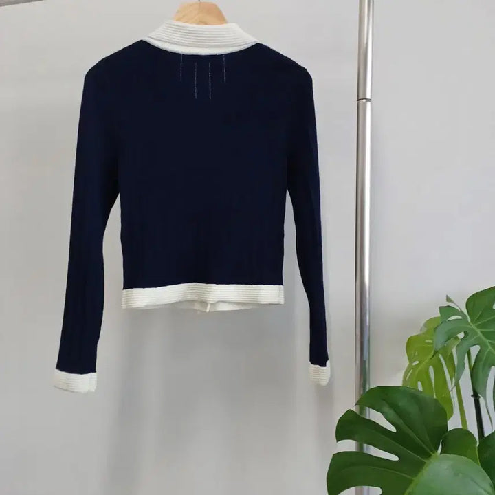 [BUNJANG] Sandro Color Block Crop Cardigan / 산드로 배색 크롭 가디건