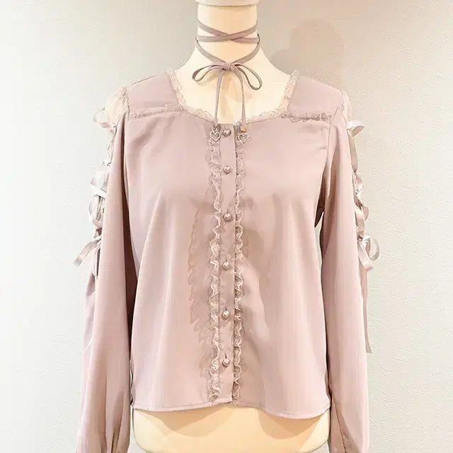 [BUNJANG] MARS Lace-up Ribbon Blouse / MARS 마즈 어깨 레이스업 리본 블라우스