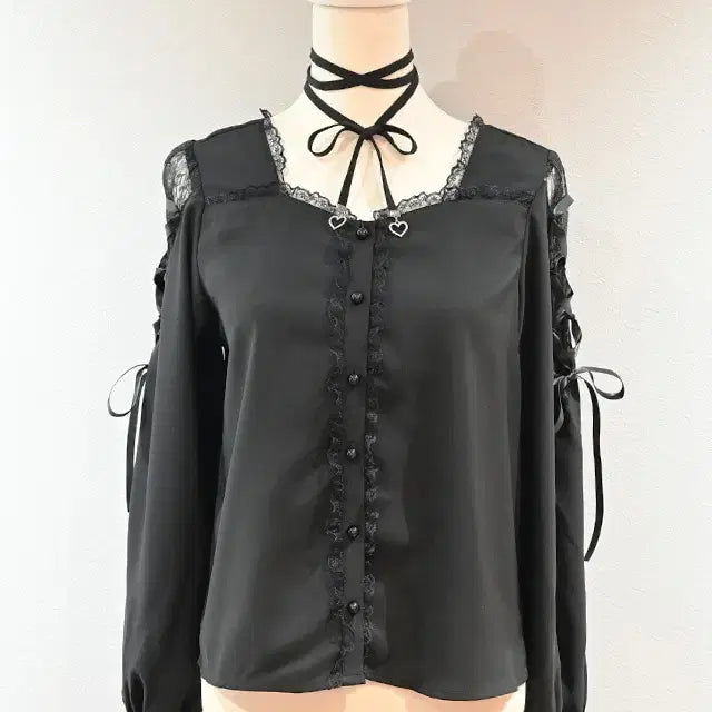 [BUNJANG] MARS Lace-up Ribbon Blouse / MARS 마즈 어깨 레이스업 리본 블라우스