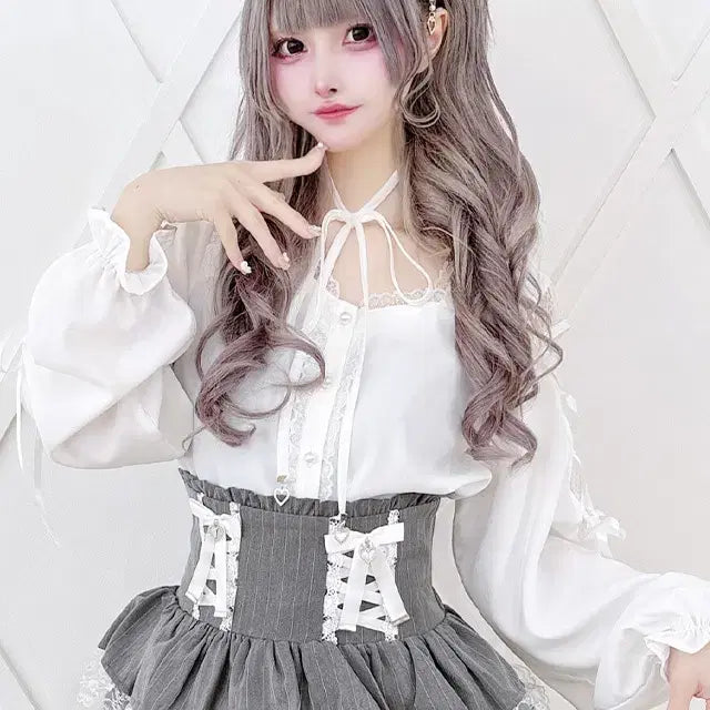 [BUNJANG] MARS Lace-up Ribbon Blouse / MARS 마즈 어깨 레이스업 리본 블라우스
