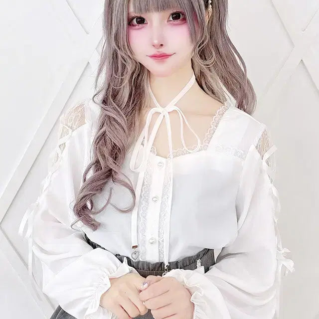 [BUNJANG] MARS Lace-up Ribbon Blouse / MARS 마즈 어깨 레이스업 리본 블라우스