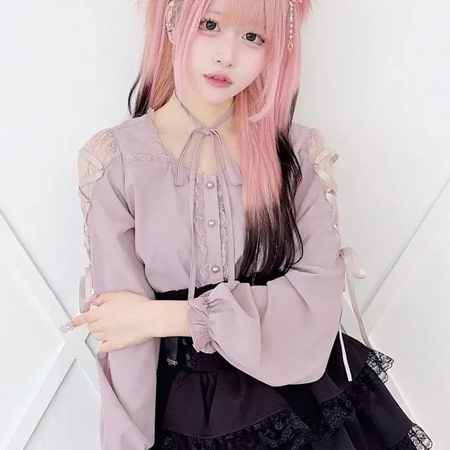 [BUNJANG] MARS Lace-up Ribbon Blouse / MARS 마즈 어깨 레이스업 리본 블라우스