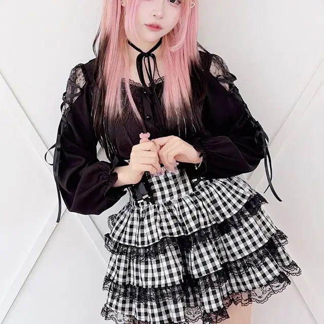 [BUNJANG] MARS Lace-up Ribbon Blouse / MARS 마즈 어깨 레이스업 리본 블라우스