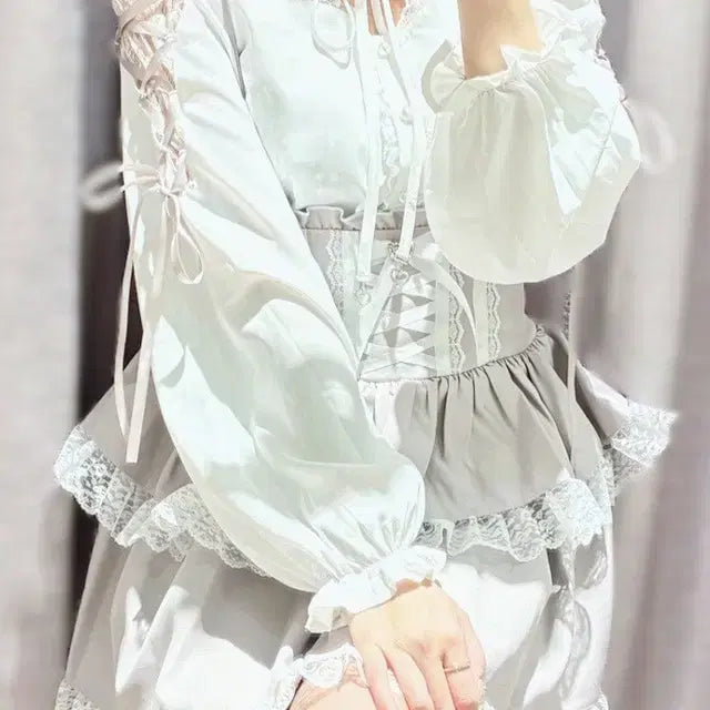 [BUNJANG] MARS Lace-up Ribbon Blouse / MARS 마즈 어깨 레이스업 리본 블라우스
