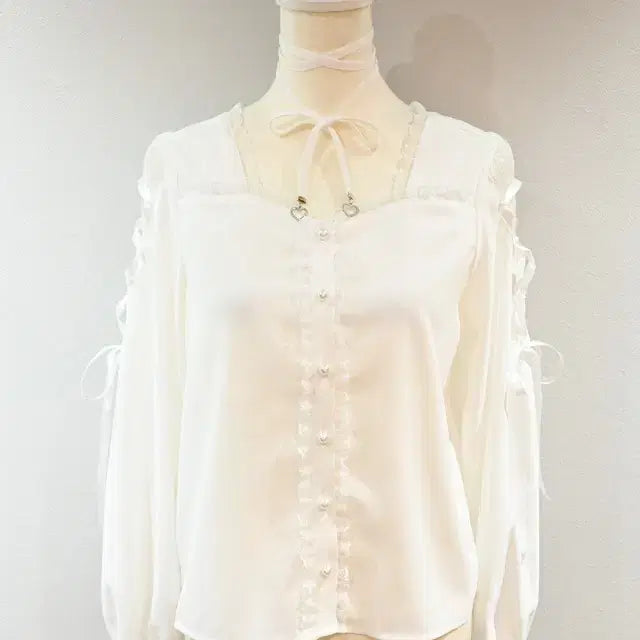 [BUNJANG] MARS Lace-up Ribbon Blouse / MARS 마즈 어깨 레이스업 리본 블라우스