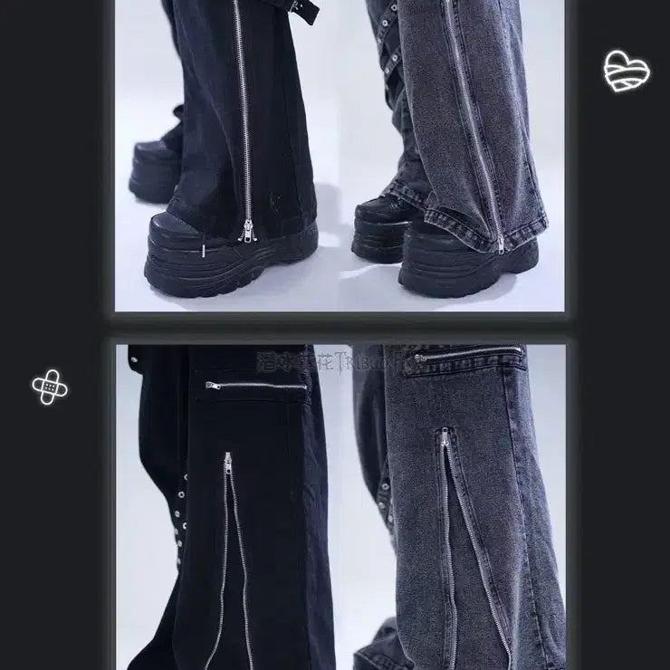 [BUNJANG] High Waist Denim Jeans / 지뢰계 스트랩 데님 팬츠 하이웨이스트 청바지(2컬러)