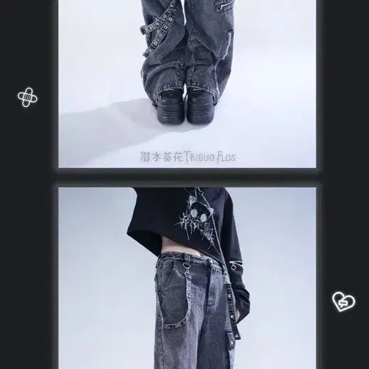 [BUNJANG] High Waist Denim Jeans / 지뢰계 스트랩 데님 팬츠 하이웨이스트 청바지(2컬러)
