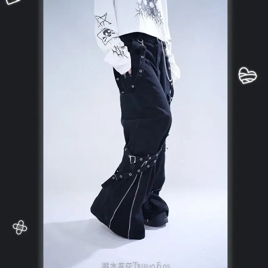 [BUNJANG] High Waist Denim Jeans / 지뢰계 스트랩 데님 팬츠 하이웨이스트 청바지(2컬러)