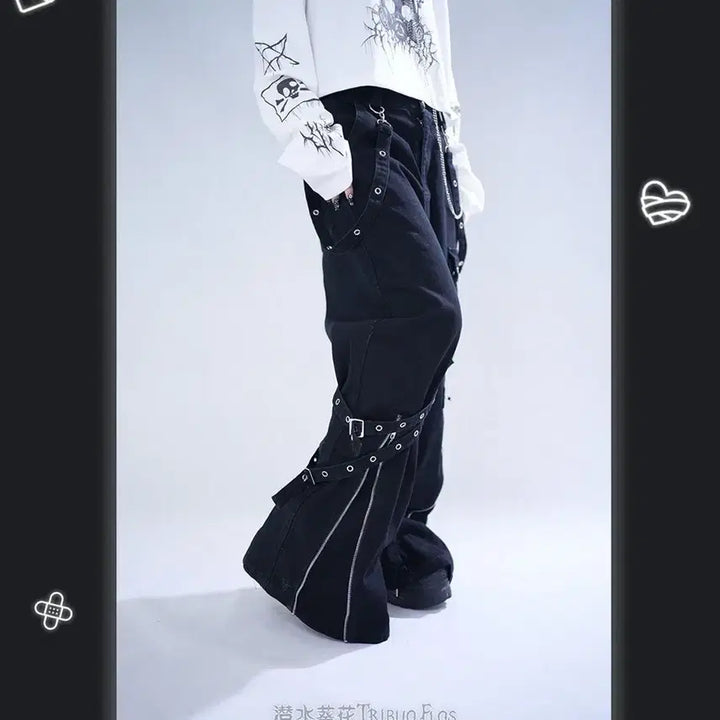 [BUNJANG] High Waist Denim Jeans / 지뢰계 스트랩 데님 팬츠 하이웨이스트 청바지(2컬러)