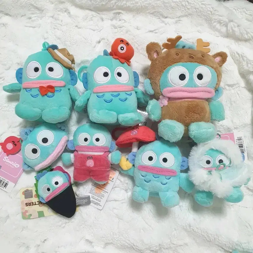 [BUNJANG] Sanrio Hangyodon Plush Keyring Set / 산리오 한교동 인형 키링_꽃사슴 레인 사유리 스시 초밥 멜빵 커플 망토