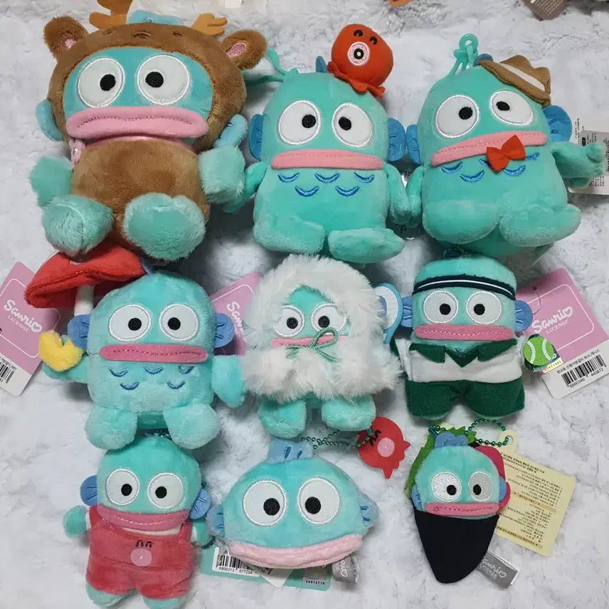 [BUNJANG] Sanrio Hangyodon Plush Keyring Set / 산리오 한교동 인형 키링_꽃사슴 레인 사유리 스시 초밥 멜빵 커플 망토