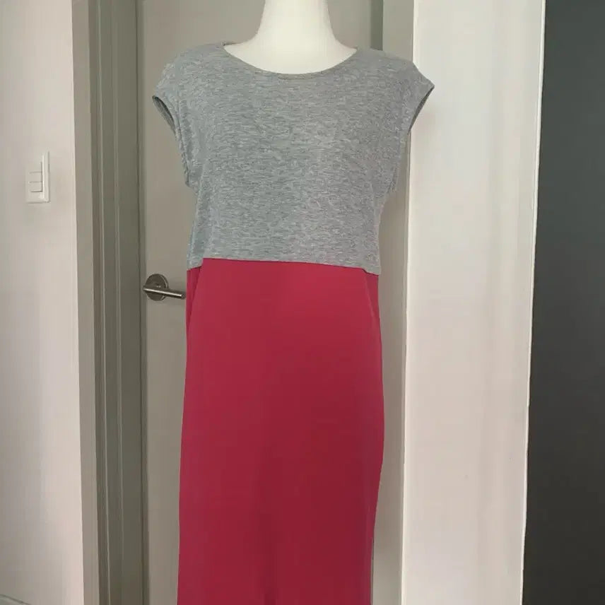 [BUNJANG] Sleeveless Color Block Maxi Dress / 롱원피스,민소매원피스,나시원피스,배색 원피스,프리사이즈,핑크,그레이