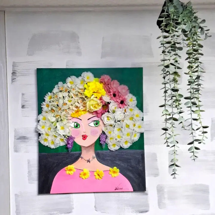 [BUNJANG] Vibrant Woman with Flowers Framed Art / 매력적인 여인. 개업,집들이