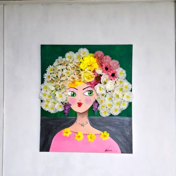 [BUNJANG] Vibrant Woman with Flowers Framed Art / 매력적인 여인. 개업,집들이