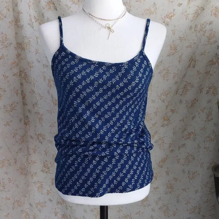 [BUNJANG] Vintage Navy Floral Sleeveless Top / [일본빈티지] 네이비 꽃무늬 슬리브리스 탑