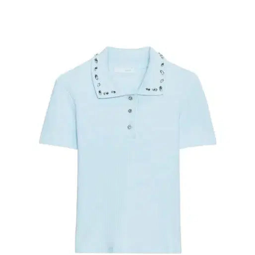 [BUNJANG] ZARA Jewel Embellished Collar T-shirt / 자라 카라 티셔츠 보석 주얼리 6050 005