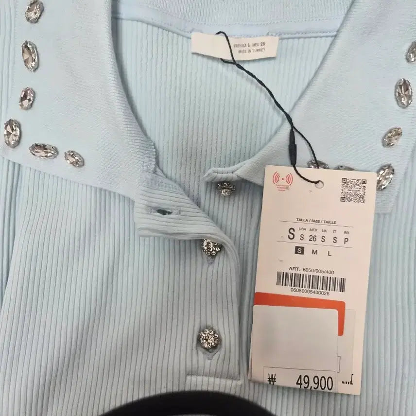 [BUNJANG] ZARA Jewel Embellished Collar T-shirt / 자라 카라 티셔츠 보석 주얼리 6050 005