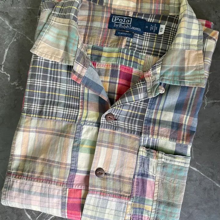 [BUNJANG] Polo Madras Patchwork Camp Shirt / 폴로 마드라스 패치워크 캠프셔츠 M