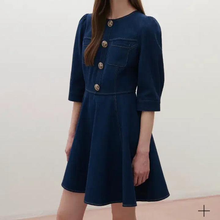 [BUNJANG] Satin Denim One-Piece Dress / 샤틴 데님 원피스