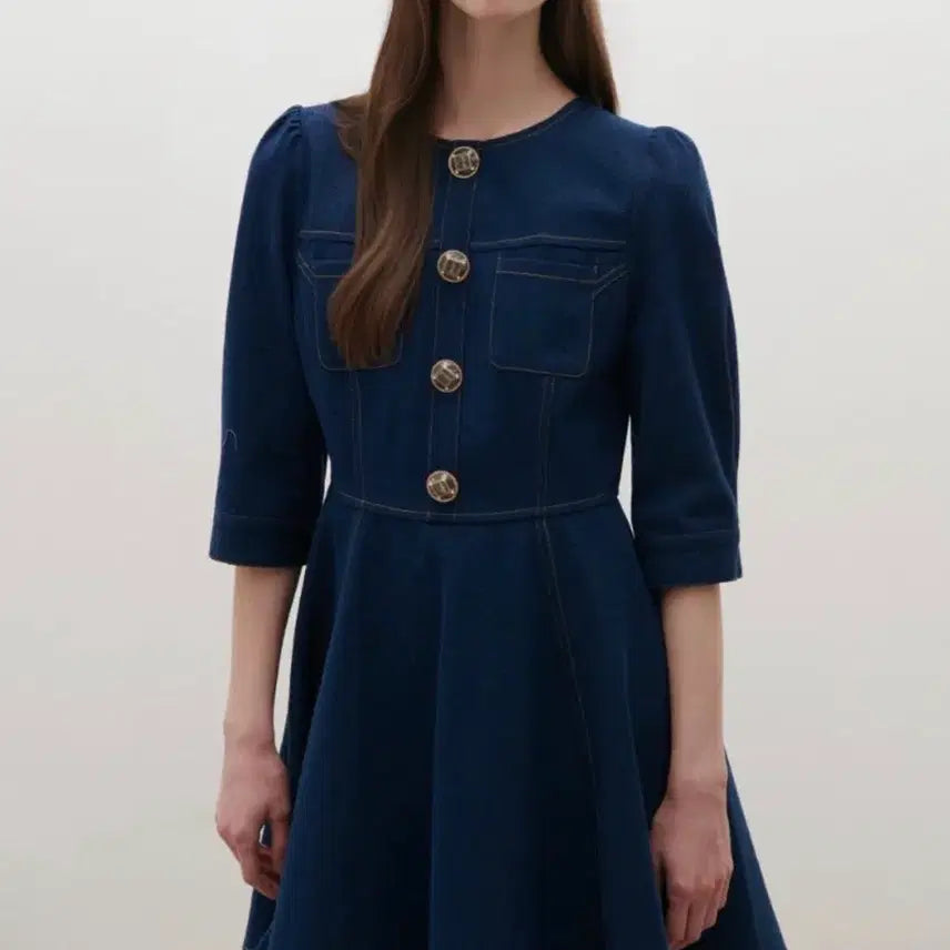 [BUNJANG] Satin Denim One-Piece Dress / 샤틴 데님 원피스