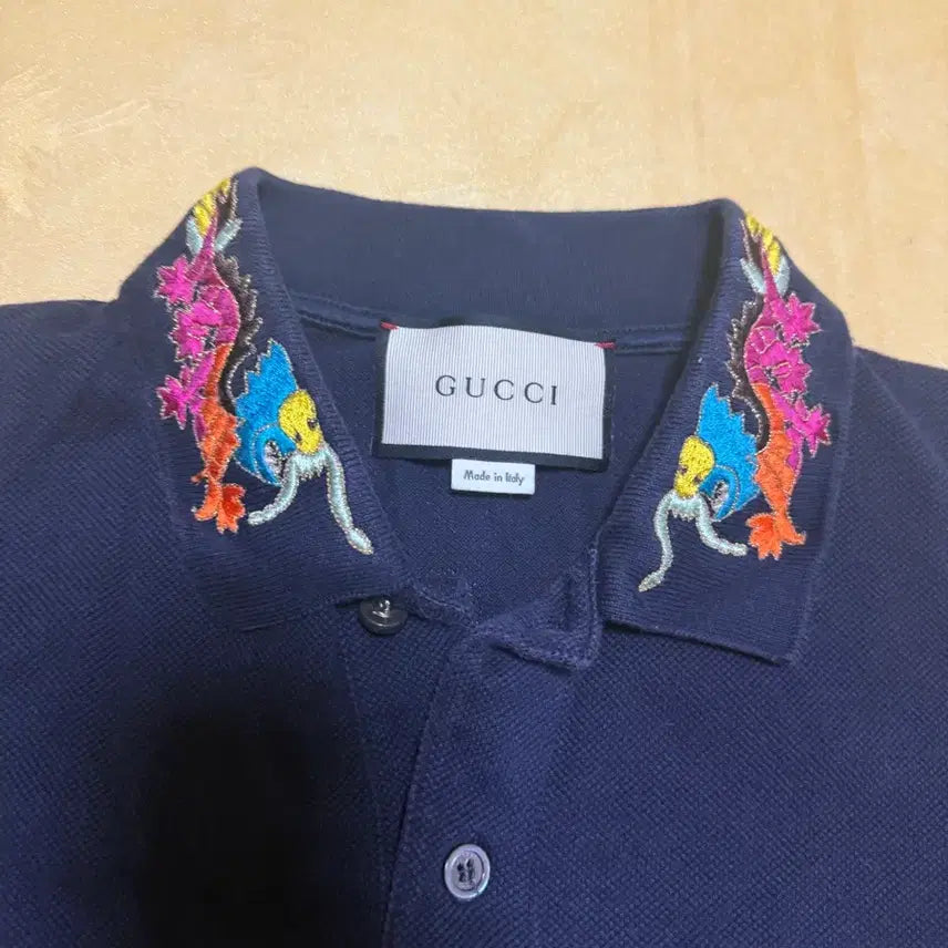 [BUNJANG] Gucci Dragon PK Embroidered Collar T-shirt / GUCCI 구찌 드래곤 PK 자수 카라 반팔 티셔츠 100L