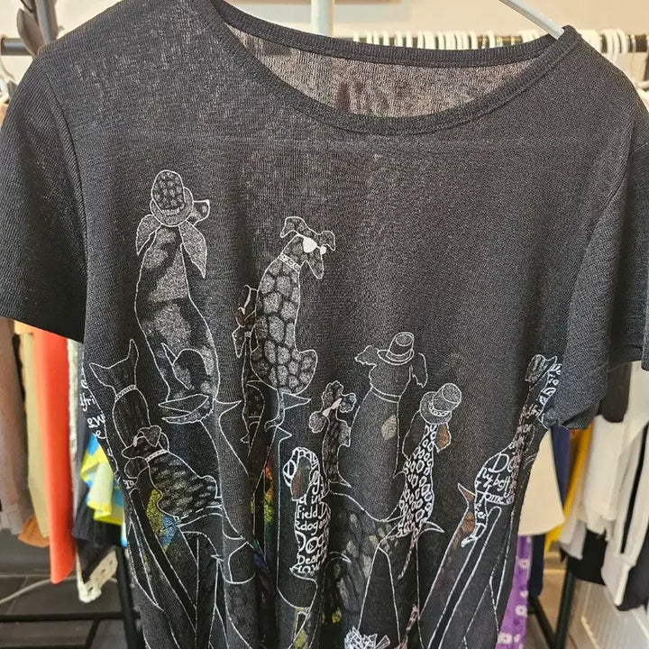 [BUNJANG] Black Dog Pattern Short Sleeve T-shirt / 블랙 강아지 패턴 반팔 티셔츠