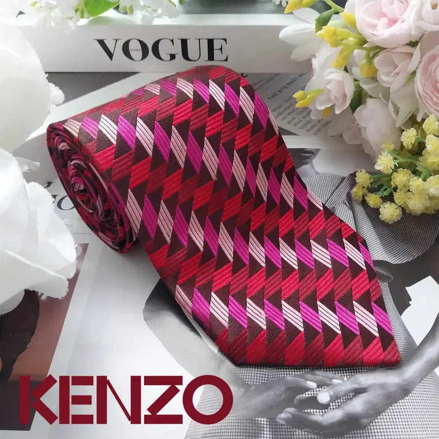 [BUNJANG] Kenzo Silk Geometric Pattern Necktie 9.3cm / 겐조 실크 핑크 기하 패턴 넥타이 9.3cm A+~A등급 K2520