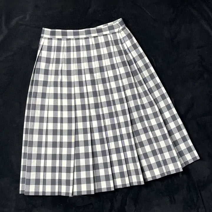 [BUNJANG] Vintage Gray Check Midi Skirt / 일본빈티지 그레이 체크 미디 스커트