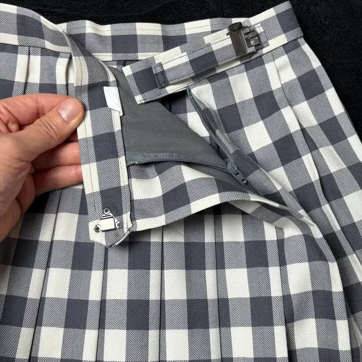 [BUNJANG] Vintage Gray Check Midi Skirt / 일본빈티지 그레이 체크 미디 스커트