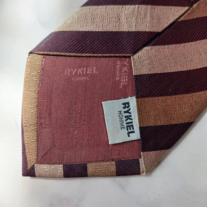 [BUNJANG] Sonia Rykiel Brown Burgundy Stripe Silk Tie / 소니아 리키엘 브라운 스트라이프 넥타이 9.5cm A+등급 E919