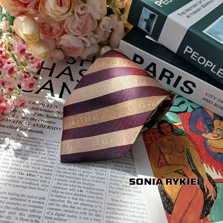 [BUNJANG] Sonia Rykiel Brown Burgundy Stripe Silk Tie / 소니아 리키엘 브라운 스트라이프 넥타이 9.5cm A+등급 E919
