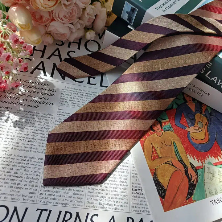 [BUNJANG] Sonia Rykiel Brown Burgundy Stripe Silk Tie / 소니아 리키엘 브라운 스트라이프 넥타이 9.5cm A+등급 E919