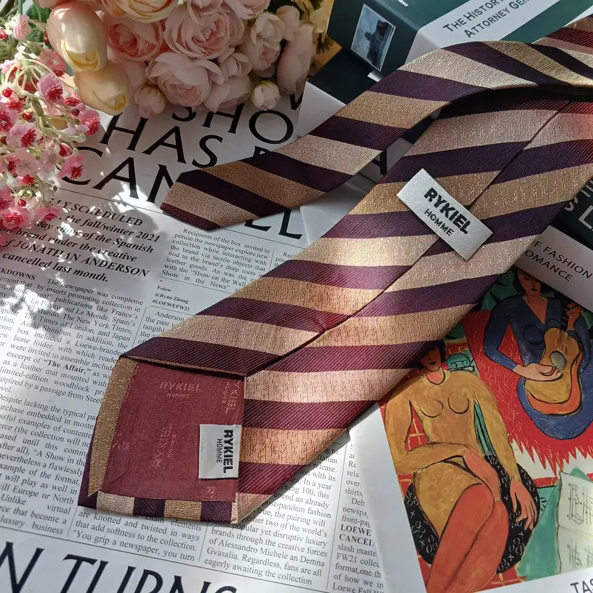 [BUNJANG] Sonia Rykiel Brown Burgundy Stripe Silk Tie / 소니아 리키엘 브라운 스트라이프 넥타이 9.5cm A+등급 E919