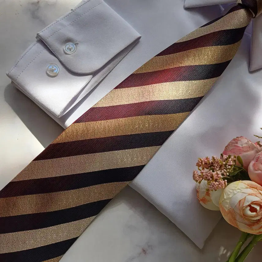 [BUNJANG] Sonia Rykiel Brown Burgundy Stripe Silk Tie / 소니아 리키엘 브라운 스트라이프 넥타이 9.5cm A+등급 E919