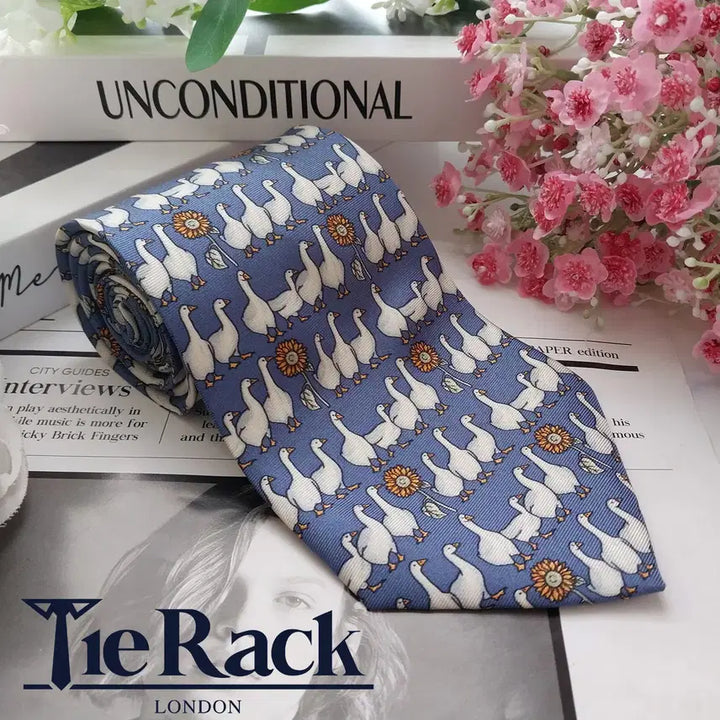 [BUNJANG] Beaufort Duck Motif Silk Tie / 뷰포트(타이랙)  블루 오리 모티브 넥타이 9.7cm A등급 K2313