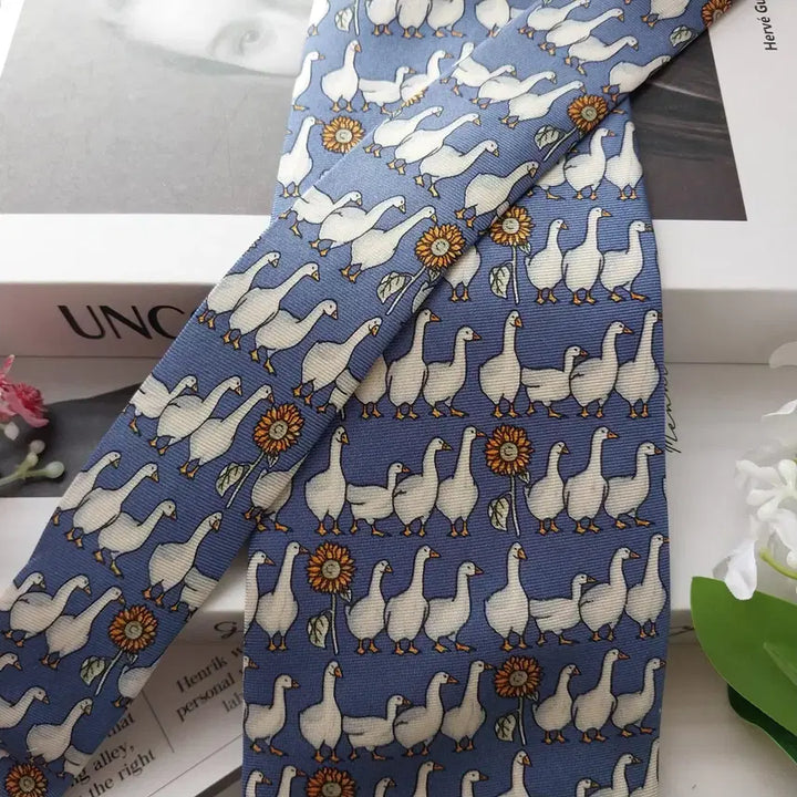[BUNJANG] Beaufort Duck Motif Silk Tie / 뷰포트(타이랙)  블루 오리 모티브 넥타이 9.7cm A등급 K2313