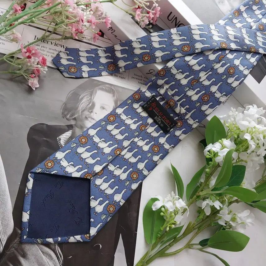 [BUNJANG] Beaufort Duck Motif Silk Tie / 뷰포트(타이랙)  블루 오리 모티브 넥타이 9.7cm A등급 K2313