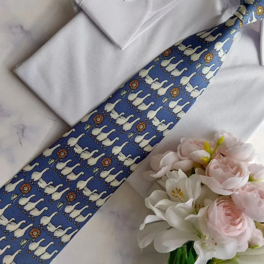 [BUNJANG] Beaufort Duck Motif Silk Tie / 뷰포트(타이랙)  블루 오리 모티브 넥타이 9.7cm A등급 K2313