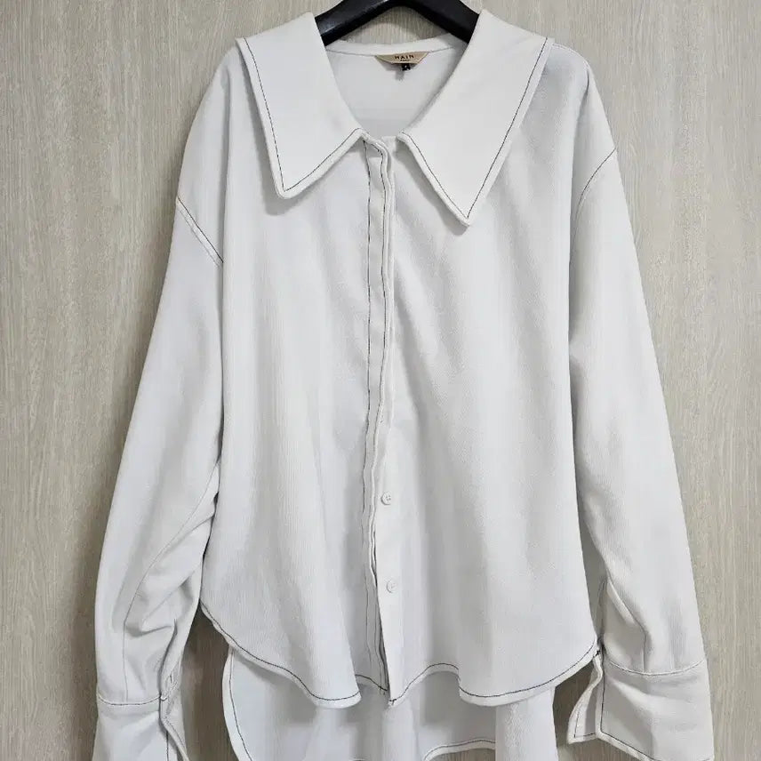 [BUNJANG] NAIN Oversized Stitch Big Collar Blouse / [나인/오버핏] 스티치 빅카라 셔츠 블라우스 (화이트/66~77추천)