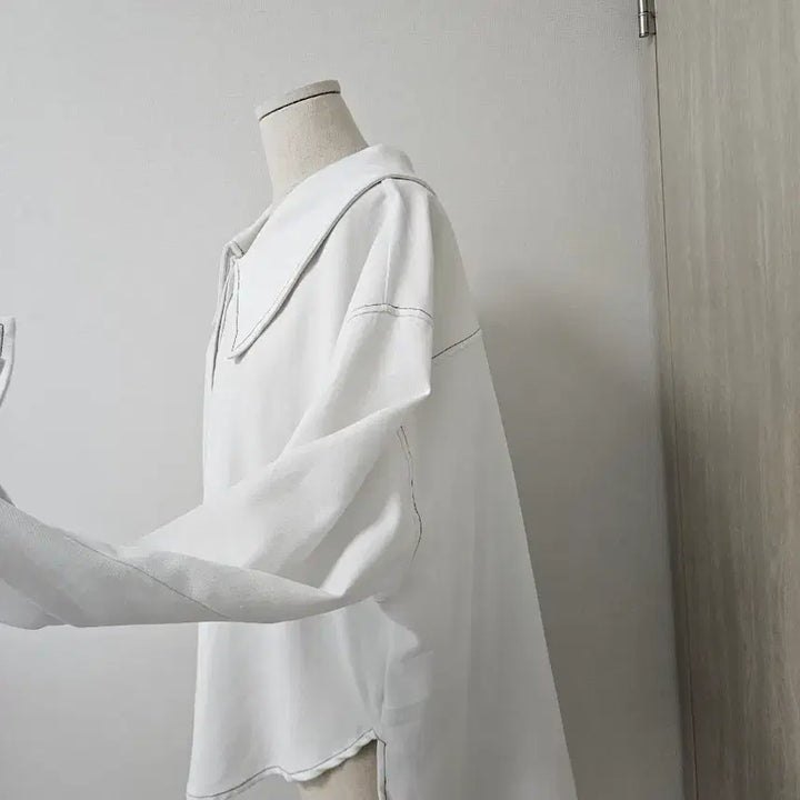 [BUNJANG] NAIN Oversized Stitch Big Collar Blouse / [나인/오버핏] 스티치 빅카라 셔츠 블라우스 (화이트/66~77추천)