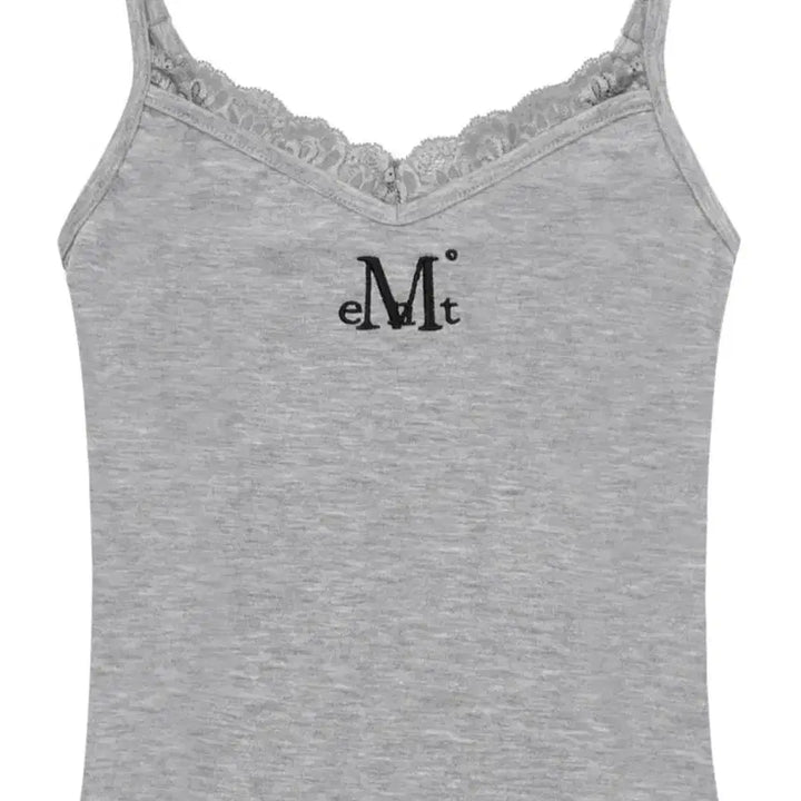 [BUNJANG] Musent Lace Slim Fit Sleeveless Tank Top - Gray / 무센트 레이스 슬림핏 슬리브리스 나시 그레이