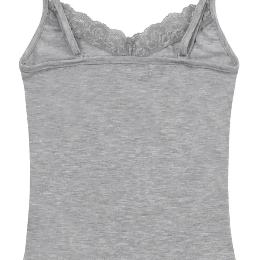 [BUNJANG] Musent Lace Slim Fit Sleeveless Tank Top - Gray / 무센트 레이스 슬림핏 슬리브리스 나시 그레이