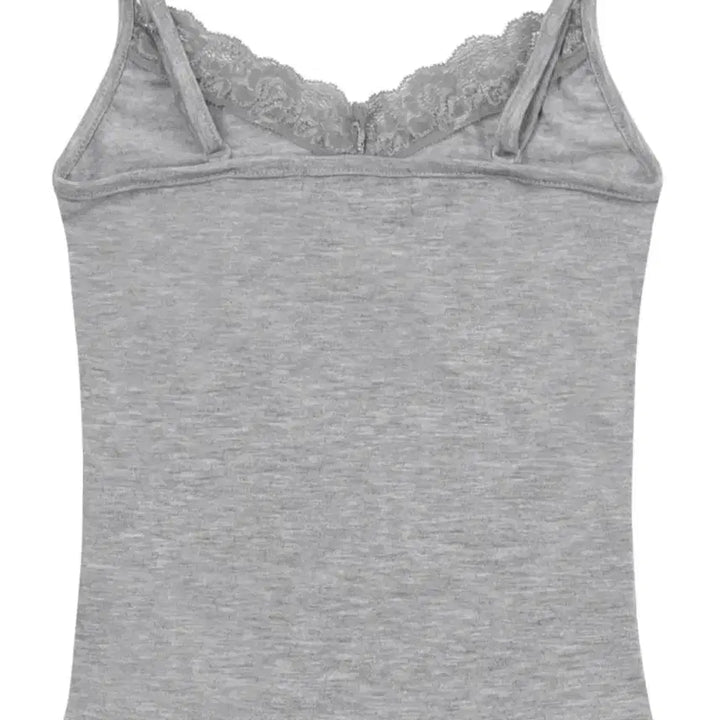[BUNJANG] Musent Lace Slim Fit Sleeveless Tank Top - Gray / 무센트 레이스 슬림핏 슬리브리스 나시 그레이