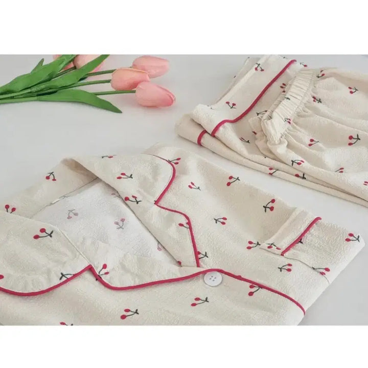 [SOLD OUT] 2XL) 엘라운지 스파클링 체리 지지미 파자마세트 아이보리
