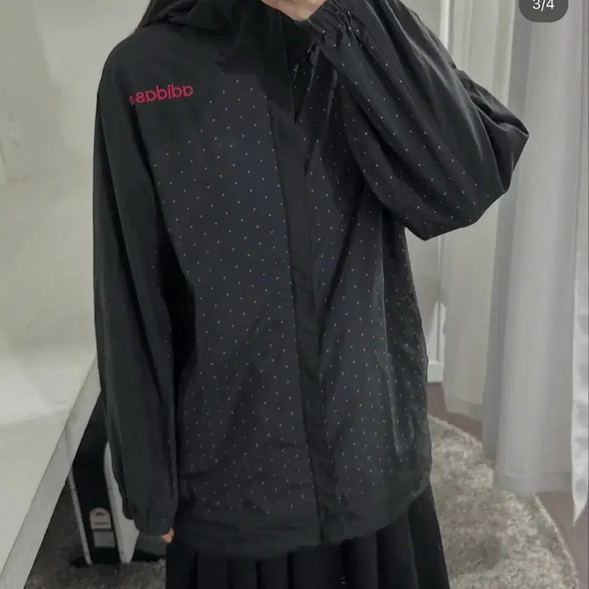 [BUNJANG] Adidas Neo Black Dot Hooded Windbreaker Jacket / 아디다스 네오 블랙 도트 후드 바람막이