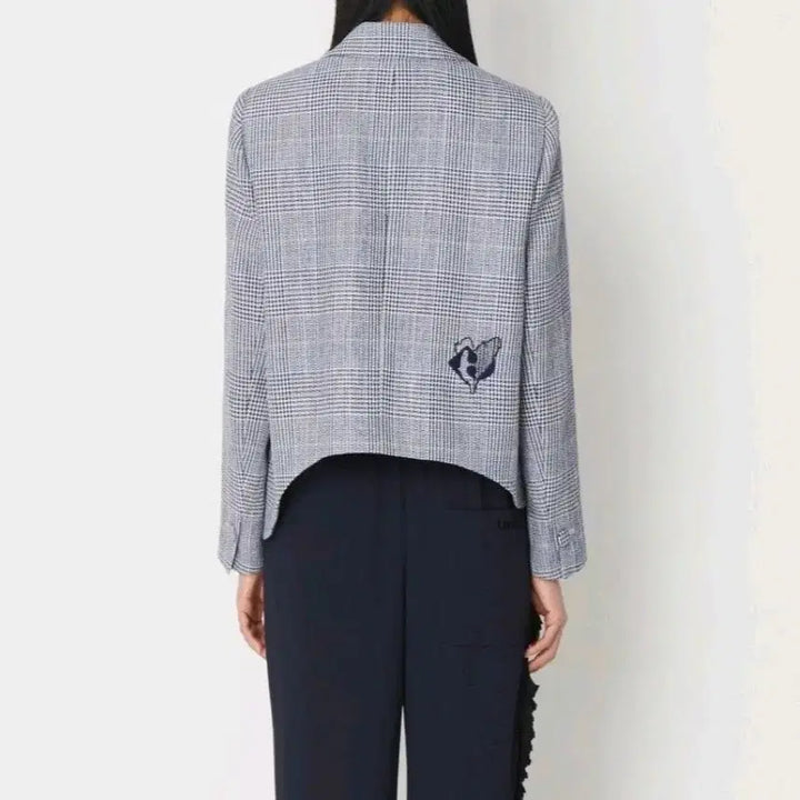 [SOLD OUT] 21년도 럭키슈에뜨) 언발 자수 린넨 체크 자켓