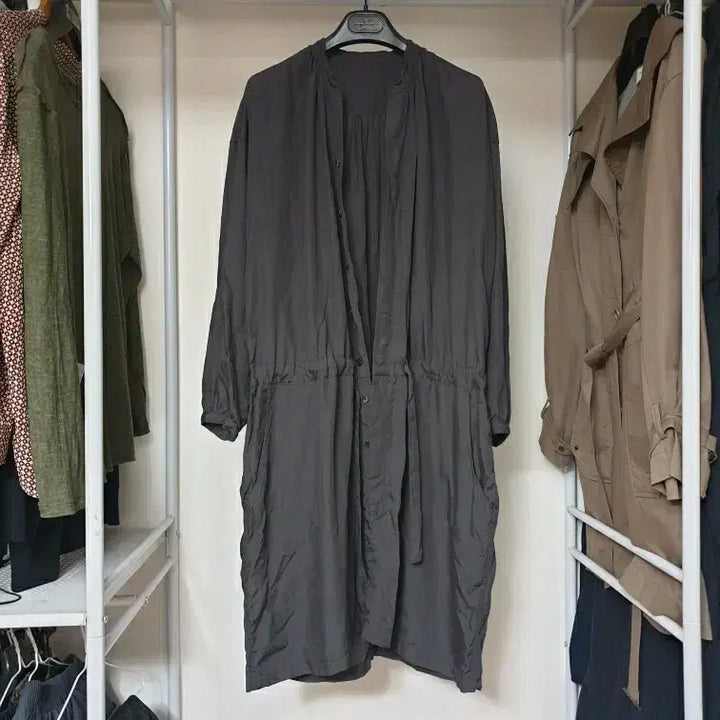 [BUNJANG] ZUCCA Fluid Shirt Dress Robe Lyocell Charcoal Grey M / 매장판)ZUCCA 주카 친환경 리오셀 플루이드 셔츠 원피스 로브 M