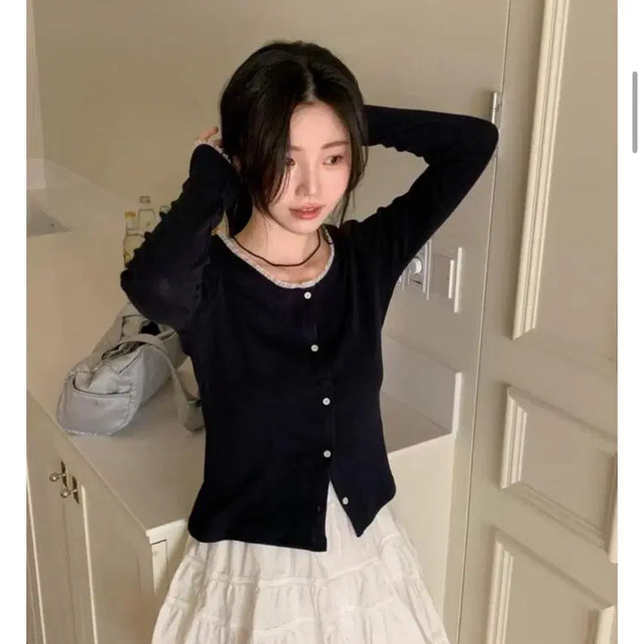 [BUNJANG] Nearwear/Shopperland Lace Cardigan Navy / 니어웨어/쇼퍼랜드 레이스 가디건 네이비