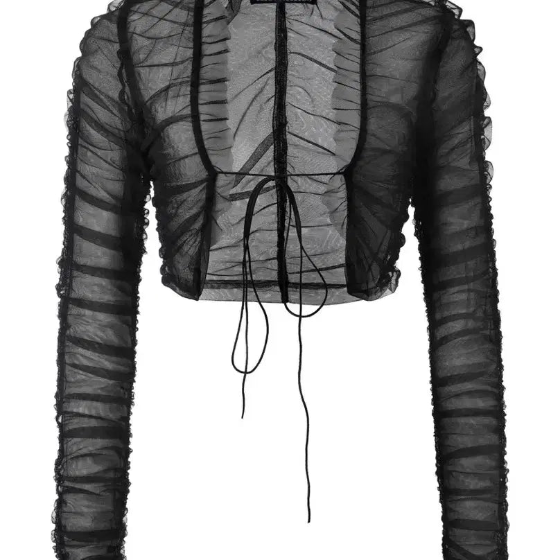 [BUNJANG] Third Time Shirring Cardigan Black / (택 있음) 쓰리타임즈 셔링 가디건 블랙 새상품