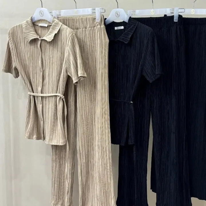 [BUNJANG] Ssong Label Pleated Set Beige / (새상품)쏭라벨 플리츠세트 베이지free